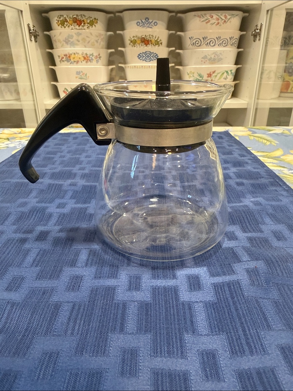 Glass Coffee Decanter with Black Handle and Lid